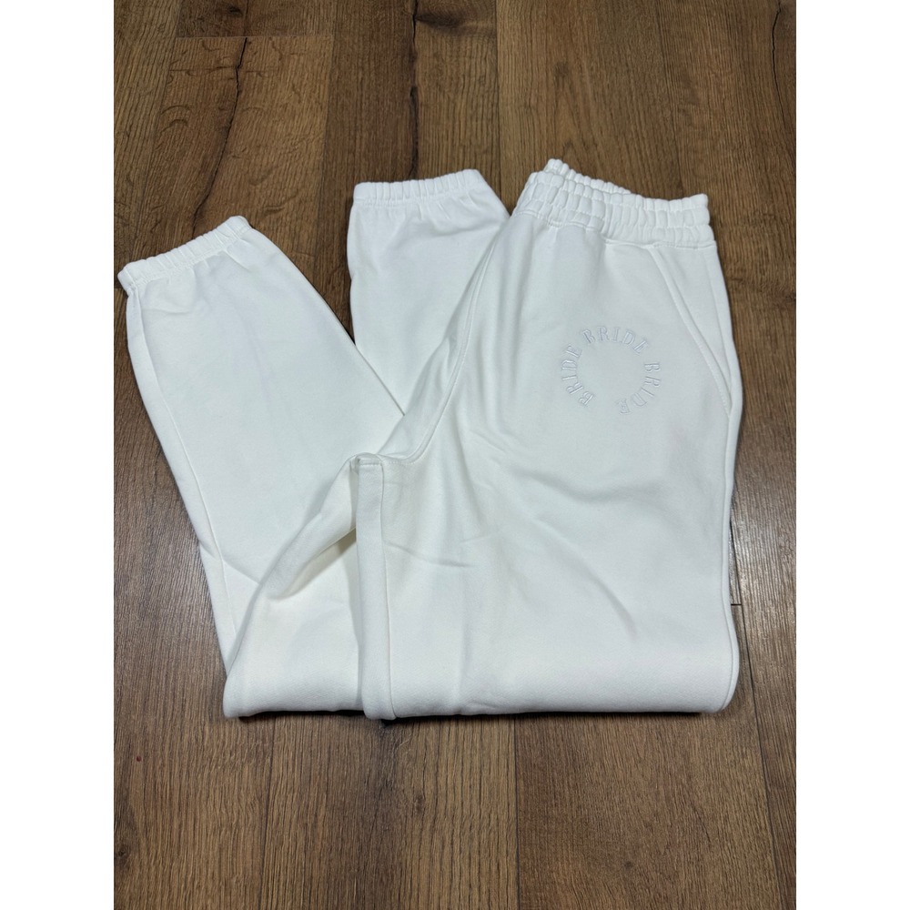 Six Stories Bride White Embroidered Joggers Sweatpants Women's Large Wedding